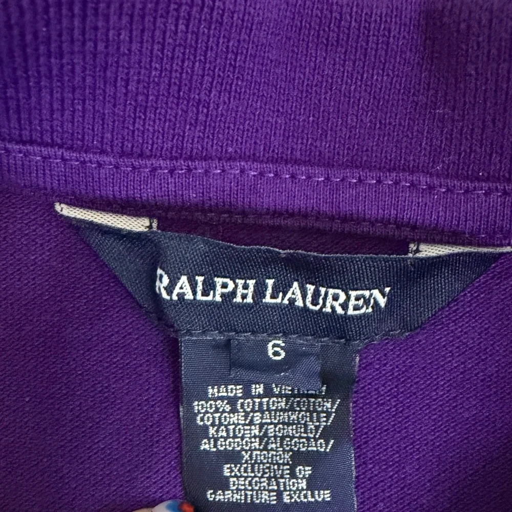 Ralph Lauren Girls Purple White Big Pony Cotton Pique Polo Shirt Size 6 Preppy